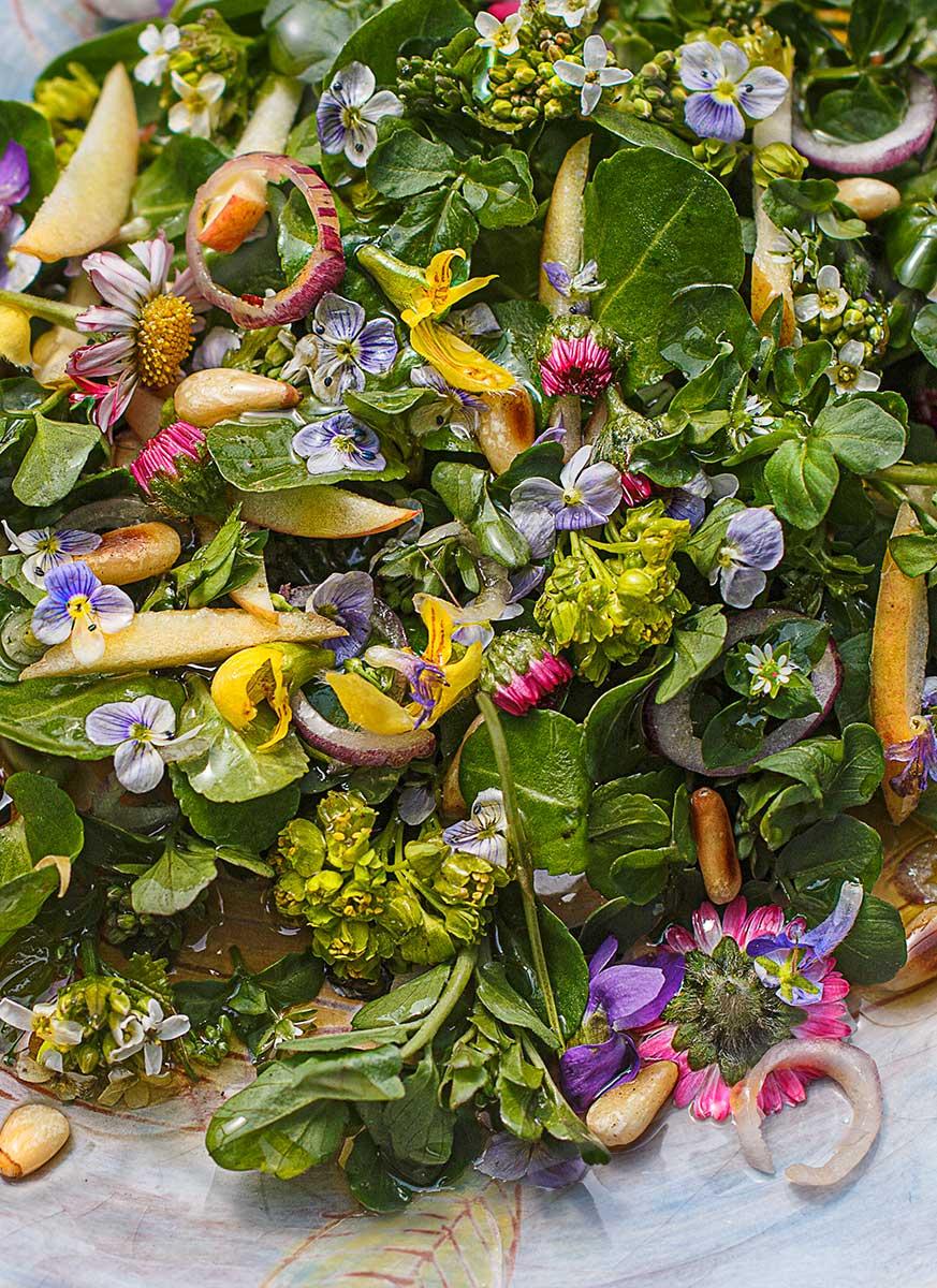 Rezeptbild: Brunnenkressesalat mit Bachbunge und Wildblüten