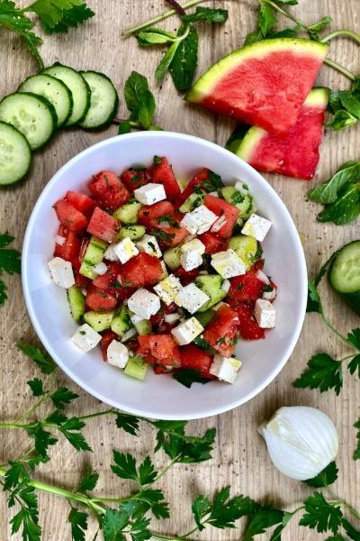 Rezeptbild: Sommerlicher Wassermelonen-Feta-Salat