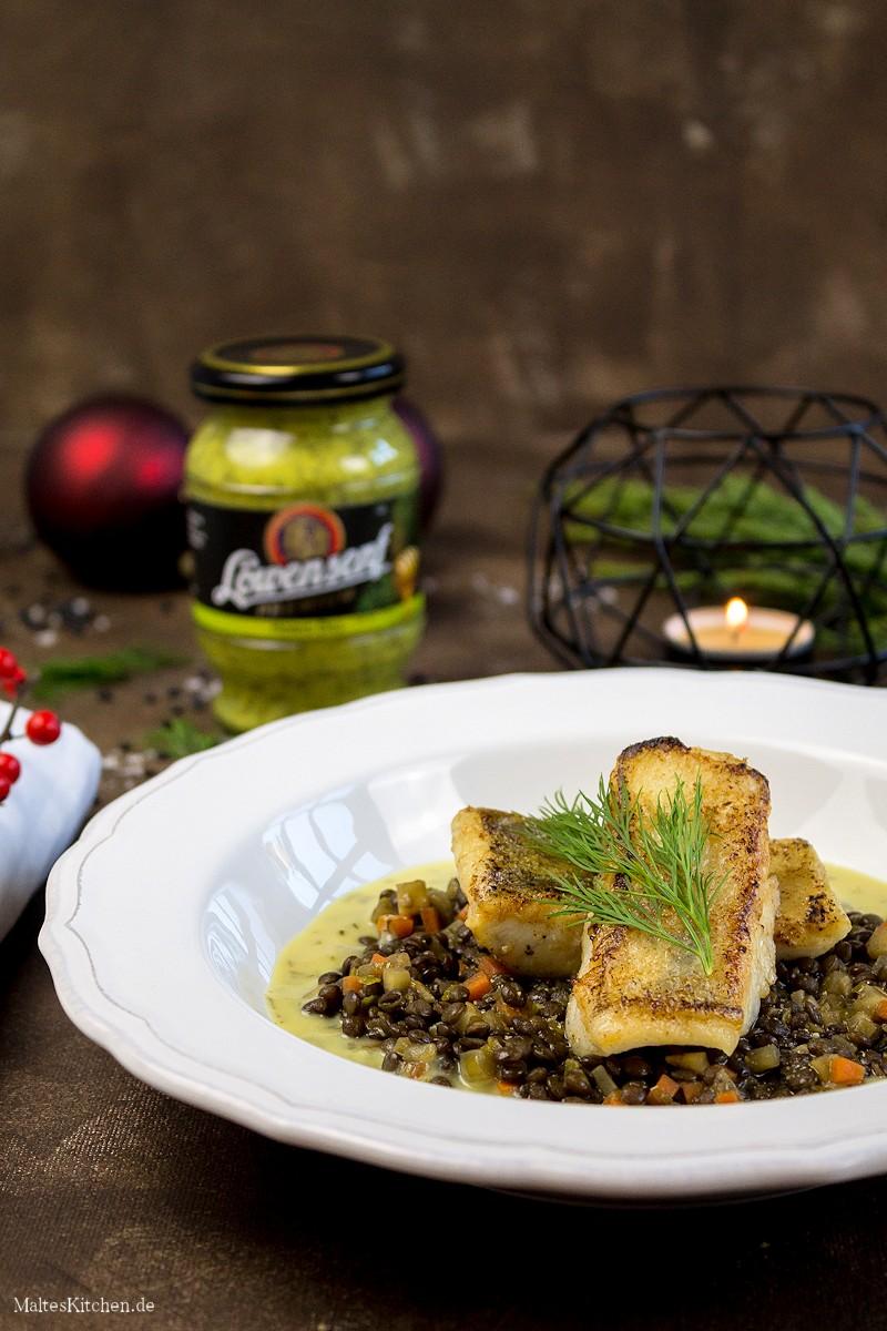 Rezeptbild: Zander auf Linsengemüse in Dill-Senf-Sauce