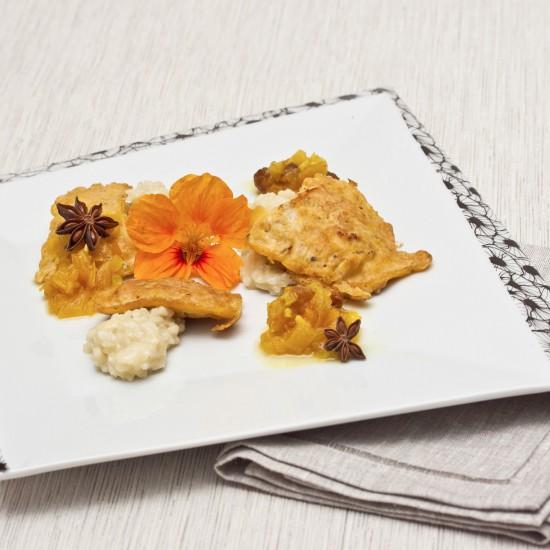 Rezeptbild: Piccata mit Wasabirisotto und Tomatenchutney