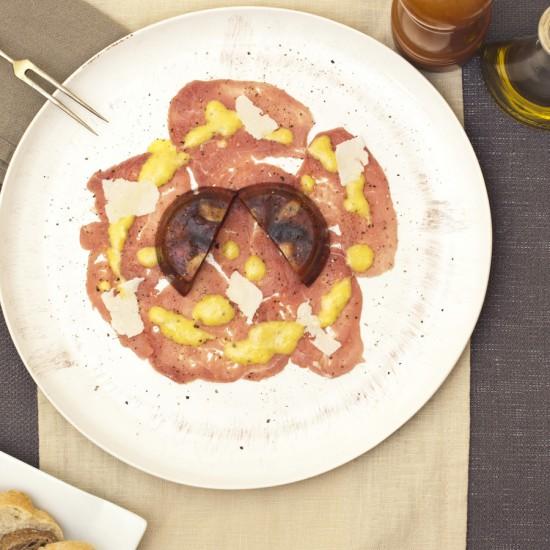 Rezeptbild: Kalbscarpaccio mit Tomaten-Vanille-Cassata