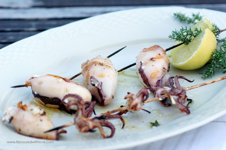 Rezeptbild: Gegrillte Calamari mit Feta