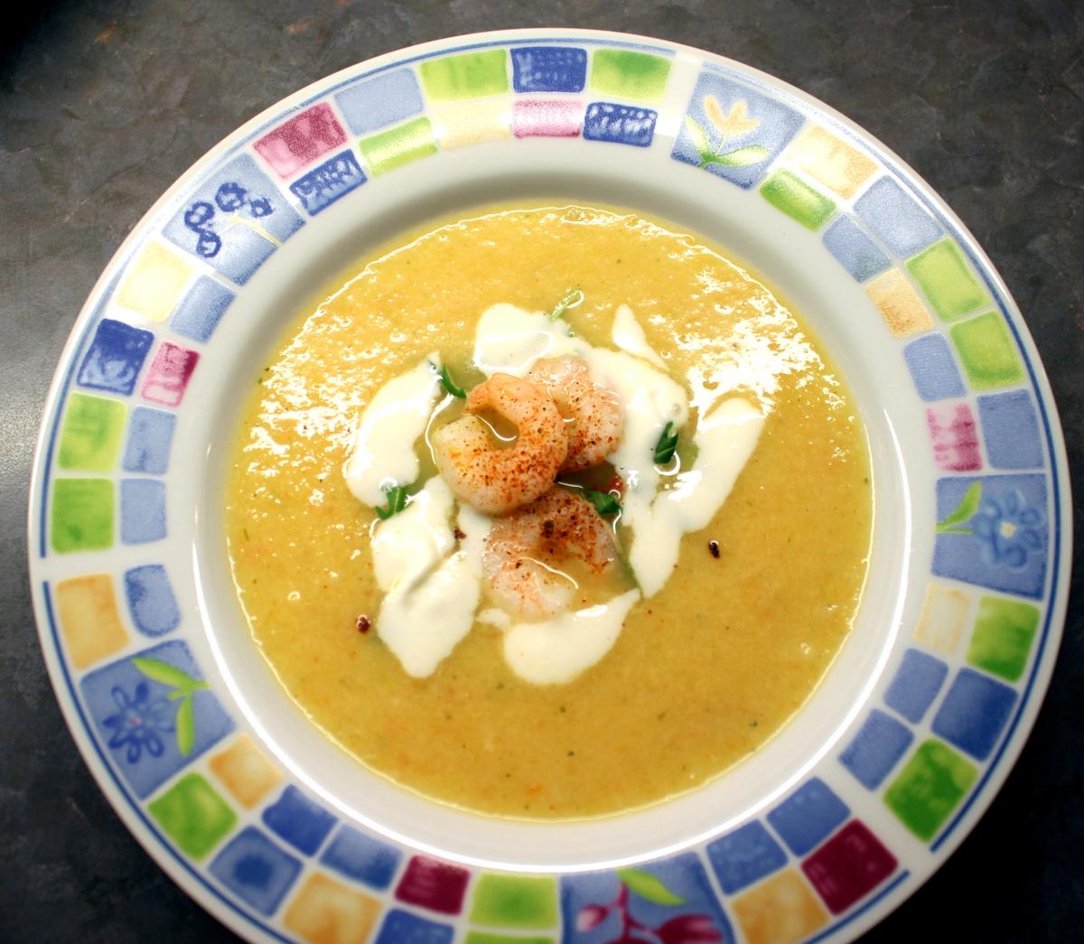 Rezeptbild: Whiskey Suppe mit Crevetten