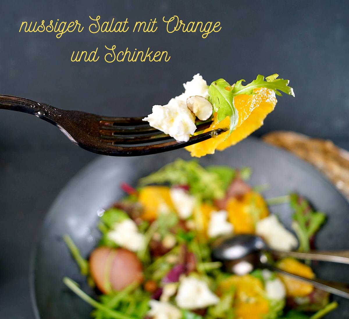 Rezeptbild: Nussiger Salat mit Orange und Schinken