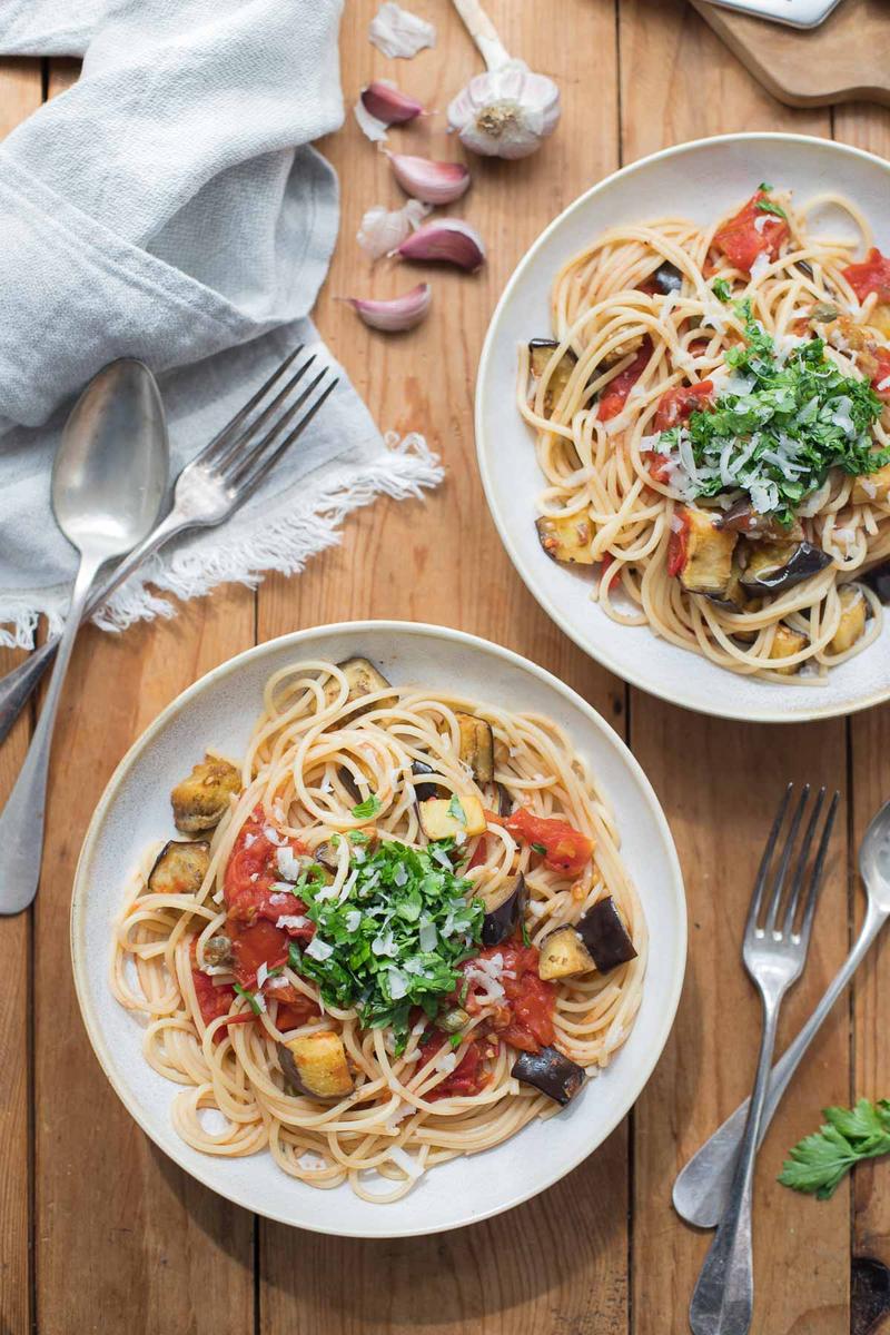 Rezeptbild: Tomaten-Auberginen-Pasta