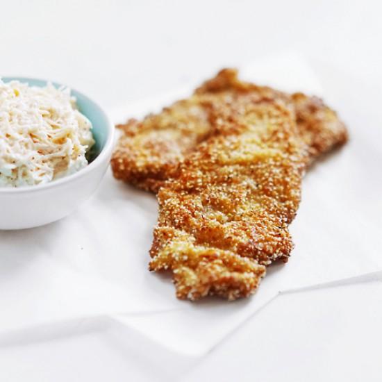 Rezeptbild: Schnitzel in Zitronenpanade mit Selleriemayo