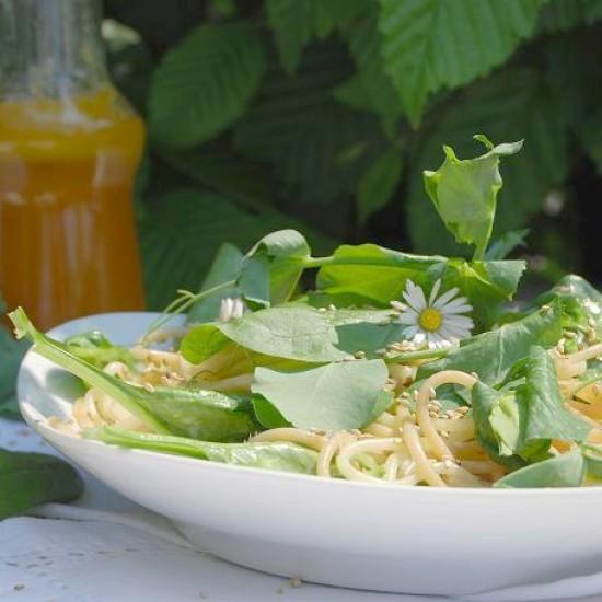 Rezeptbild: Sommerliche Spaghetti mit Spinat und Kokos-Limettensoße