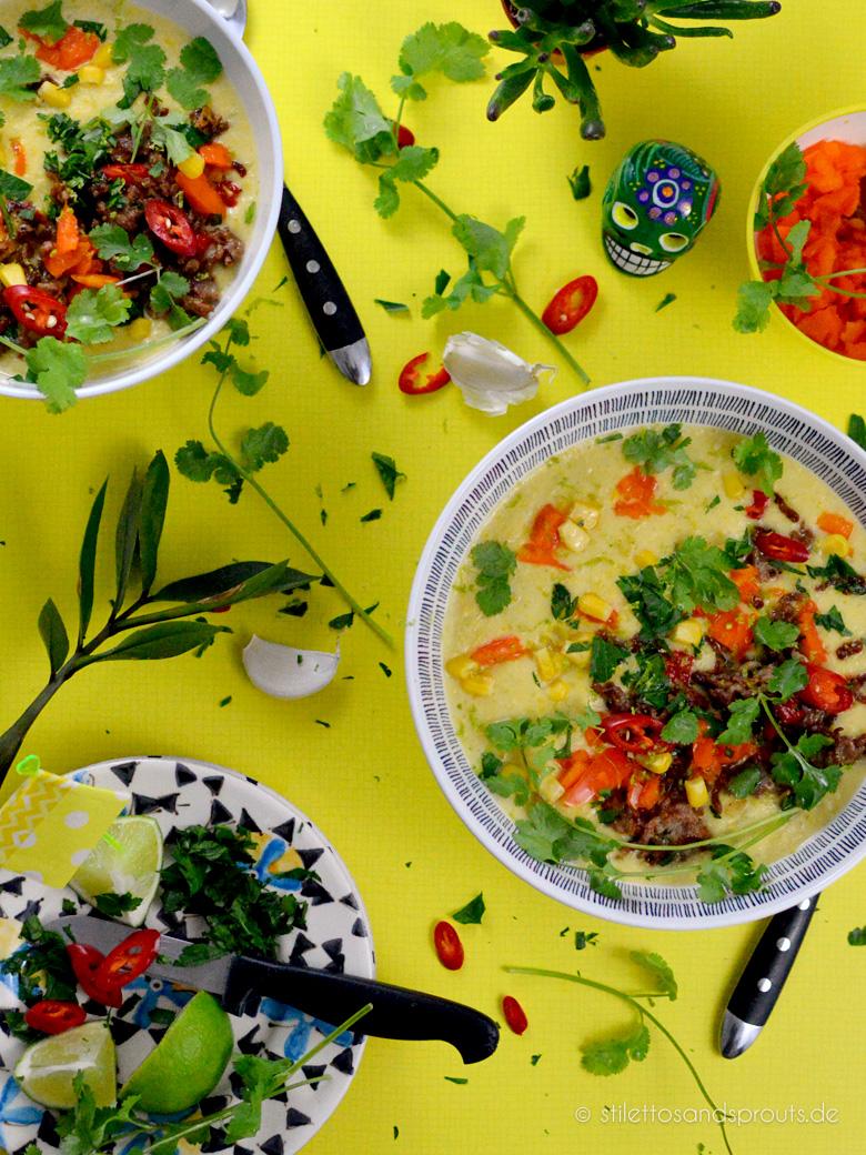 Rezeptbild: Mexikanische Maissuppe mit Chili-Limetten-Hack