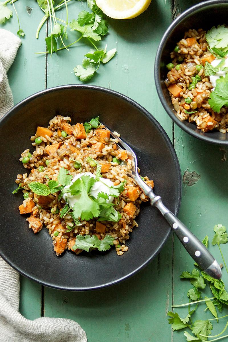 Rezeptbild: Linsen-Reis-Pilaw mit Süßkartoffel