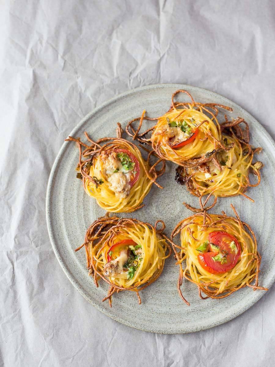 Rezeptbild: Spaghetti-Nester mit Blauschimmelkäse & Tomaten