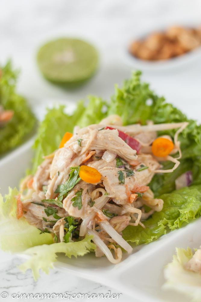 Rezeptbild: Indonesische Erdnuss-Hähnchen Salat-Wraps